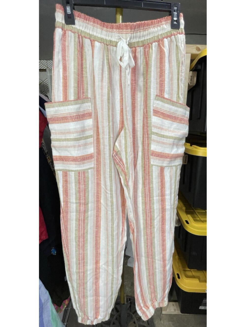 Indigo Rein High Rise Linen Blend Coral/White Striped Joggers Juniors Size Small